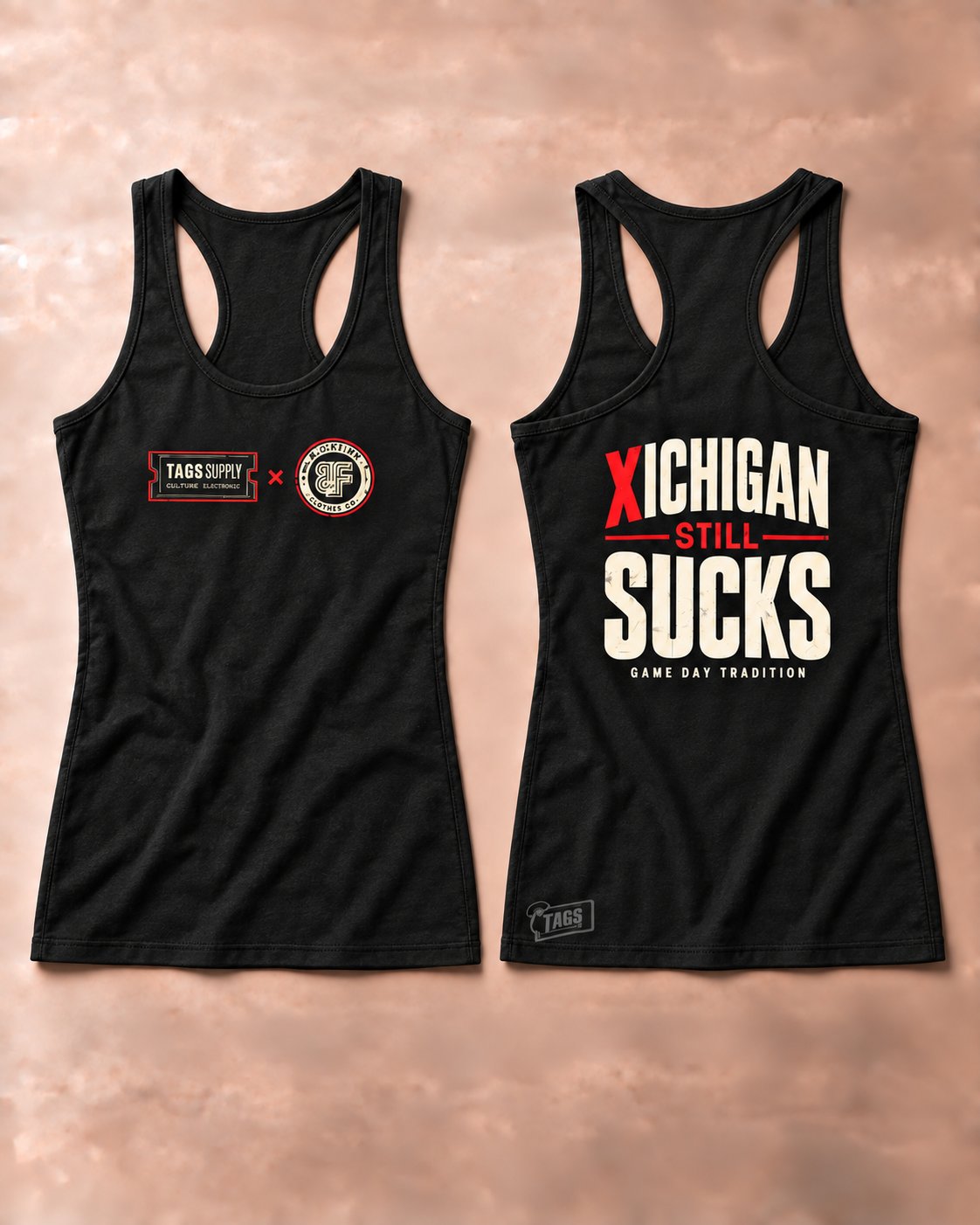 Black tank, front and back. Back reads Xichigan still sucks.